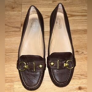 Coach Brown Leather Loafers with Gold Accents